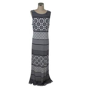 Tommy Bahama Maxi Dress Geometric Print Sleeveless Casual‎ Black White XL